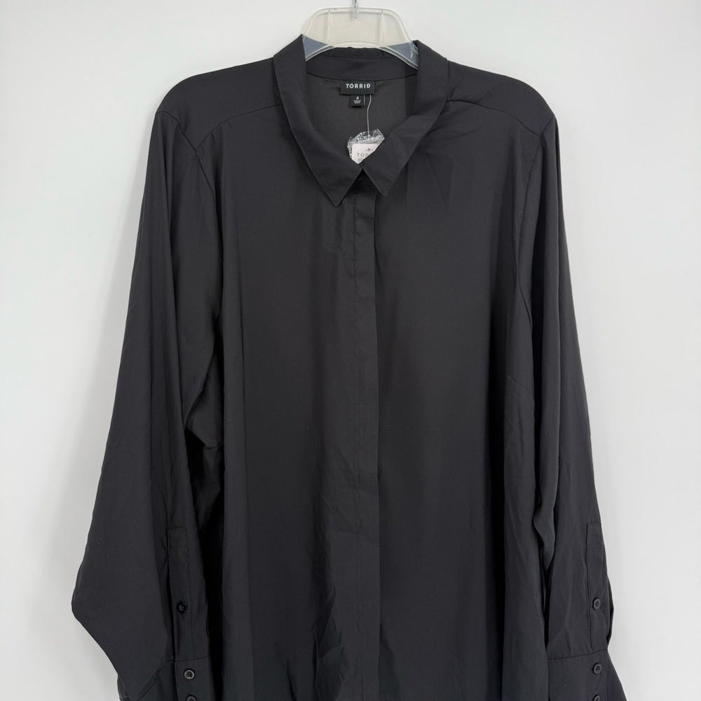 Torrid Womens NWT Lizzie Button Front Blouse Size 4X Black Collared Long Sleeves - Picture 5 of 12